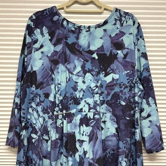 Soft Surroundings Blue Floral Midi Dress Sz 1X - Picture 3 of 8